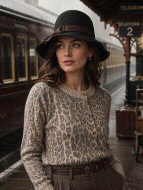 Callanan Millinery 100% Wool Black Felt Floppy Hat with Brown Band